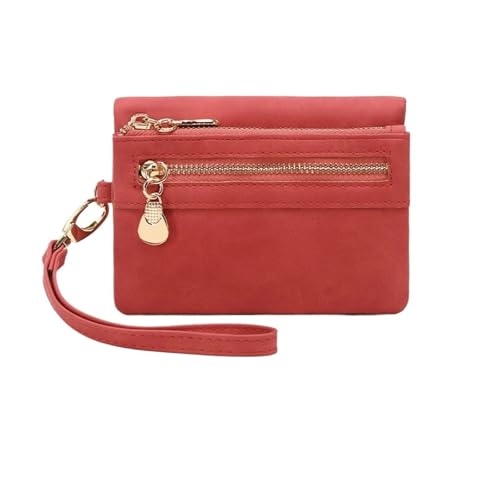 XIEHYA Damen Geldbörse Damen-Geldbörse, Retro-Klapp-Reißverschluss-Geldbörse, Leder, tragbar, multifunktional, Damen-Geldbörse Mit Mehreren Fächern(Red) von XIEHYA