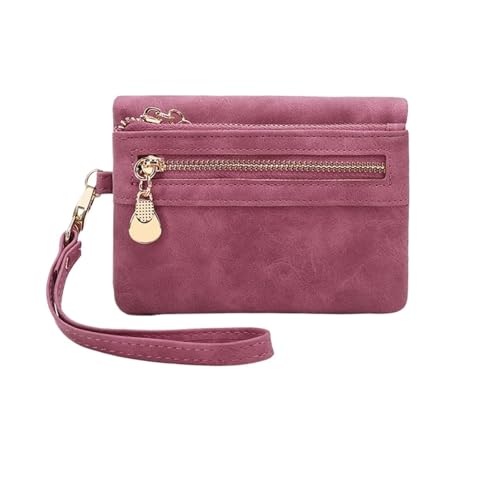 XIEHYA Damen Geldbörse Damen-Geldbörse, Retro-Klapp-Reißverschluss-Geldbörse, Leder, tragbar, multifunktional, Damen-Geldbörse Mit Mehreren Fächern(Rose Red) von XIEHYA
