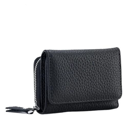 XIEHYA Damen Geldbörse Echtes Leder Frauen Brieftasche Kleine Zipper Münze Brieftasche Weibliche Kurze Leder Frauen Geldbörse Karte Geld Tasche Mit Mehreren Fächern(Black) von XIEHYA