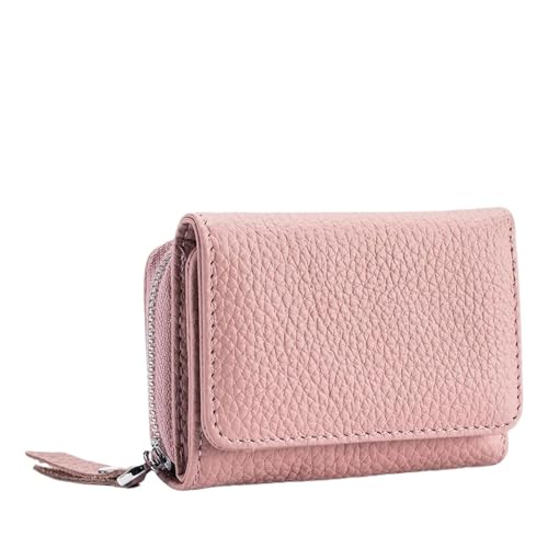 XIEHYA Damen Geldbörse Echtes Leder Frauen Brieftasche Kleine Zipper Münze Brieftasche Weibliche Kurze Leder Frauen Geldbörse Karte Geld Tasche Mit Mehreren Fächern(Pink) von XIEHYA