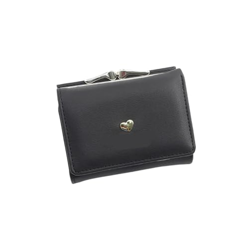 XIEHYA Damen Geldbörse Kleine Frauen Brieftasche Liebevolles Herz Kurze Frauen Brieftasche Karte Halter Mädchen Frau Dame Geldbörse for Weibliche Kupplung Tasche Mit Mehreren Fächern(Black) von XIEHYA