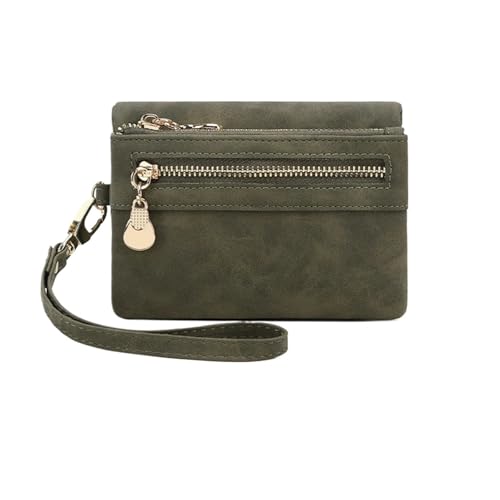 XIEHYA Damen Geldbörse Kurze Retro-Geldbörse mit doppelter Faltung und Münzfach mit Reißverschluss, Mehreren Kartenfächern, lässige tragbare Kartenbörse Mit Mehreren Fächern(Dark Green) von XIEHYA