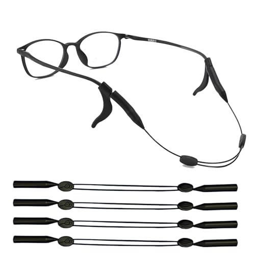 XIELBIS 4 Stück Sportbrillenband, Sportband für Brillen, Brillenschnur, Sonnenbrillenhalter, verstellbares rutschfestes Band, Brillenband, Universal-Brillenschnur für Damen und Herren (schwarz), Nein von XIELBIS