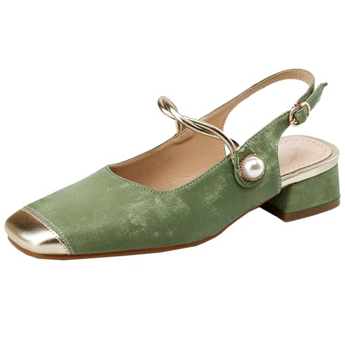 XIEPP Bequeme Damensandalen mit Niedrigen Absätzen Slingback-Anzugschuhe mit Quadratischer Zehenpartie in Color-Blocking-Optik von XIEPP