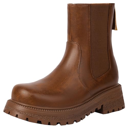 XIEPP Chelsea-Stiefel mit Runder Zehenpartie für Damen Plateaustiefeletten mit Blockabsatz und Reißverschluss von XIEPP