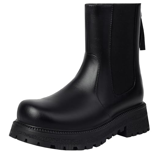 XIEPP Chelsea-Stiefel mit Runder Zehenpartie für Damen Plateaustiefeletten mit Blockabsatz und Reißverschluss von XIEPP