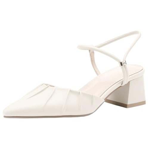 XIEPP Comfort Damen Sandalen mit Blockabsatz und Spitzer Zehenpartie Slingback-Anzugschuhe für Abendliche Veranstaltungen und den Täglichen Arbeitsweg von XIEPP