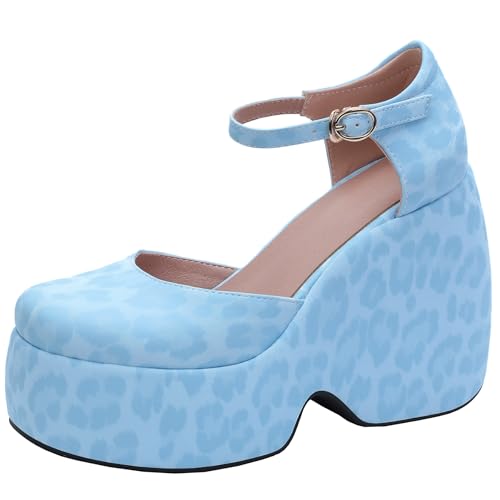XIEPP Damen Ankleid Schuhe mit Knöchelschnallenverschluss Dicke Plateau-Pumps mit Keilabsatz von XIEPP