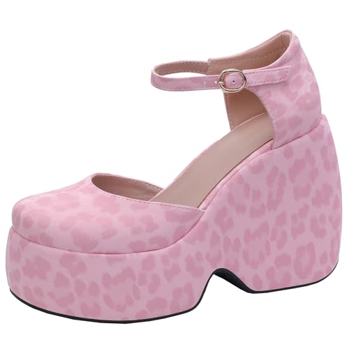 XIEPP Damen Ankleid Schuhe mit Knöchelschnallenverschluss Dicke Plateau-Pumps mit Keilabsatz von XIEPP
