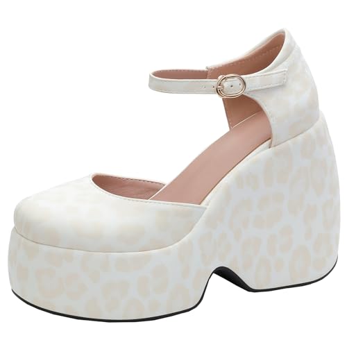 XIEPP Damen Ankleid Schuhe mit Knöchelschnallenverschluss Dicke Plateau-Pumps mit Keilabsatz von XIEPP