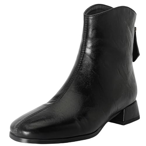 XIEPP Damen Bequeme Mittelblockabsatz-Kurzstiefel, atmungsaktives Gewebe Reißverschluss Stiefeletten für Casual Outfits von XIEPP