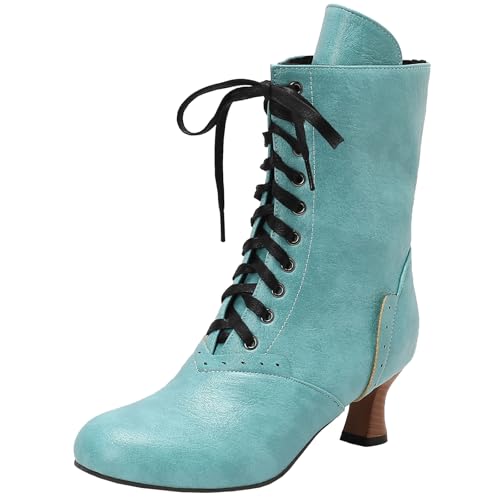 XIEPP Damen Blockabsatz Rundzehen Stiefeletten mit Schnürung, Bequeme Kurzstiefel für den Täglichen Gebrauch von XIEPP