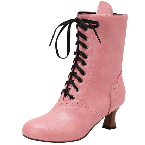 XIEPP Damen Blockabsatz Rundzehen Stiefeletten mit Schnürung, Bequeme Kurzstiefel für den Täglichen Gebrauch von XIEPP