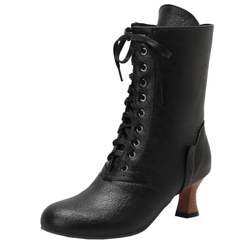 XIEPP Damen Blockabsatz Rundzehen Stiefeletten mit Schnürung, Bequeme Kurzstiefel für den Täglichen Gebrauch von XIEPP