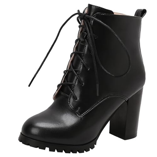 XIEPP Damen Blockabsatz-Stiefeletten, Schnür-Kampfstiefel, Eleganteschuhe – Elegante Wahl für Herbst- und Winter-Dates von XIEPP
