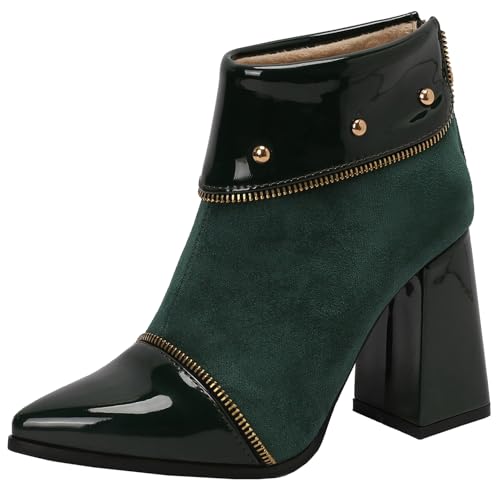 XIEPP Damen Blockabsatz-Stiefeletten mit Reißverschluss, Spitztoe-Kurzstiefel – perfekt für Büro- und Party-Outfits von XIEPP