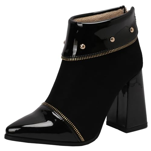 XIEPP Damen Blockabsatz-Stiefeletten mit Reißverschluss, Spitztoe-Kurzstiefel – perfekt für Büro- und Party-Outfits von XIEPP