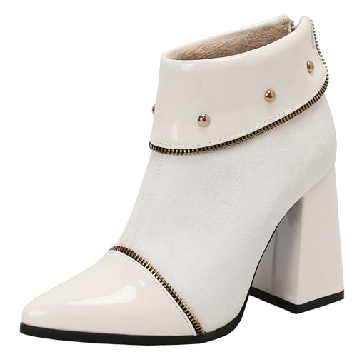 XIEPP Damen Blockabsatz-Stiefeletten mit Reißverschluss, Spitztoe-Kurzstiefel – perfekt für Büro- und Party-Outfits von XIEPP