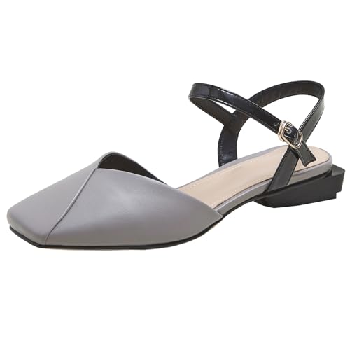 XIEPP Damen Color-Blocking Sandalen mit Flachem Absatz Slingback Quadratische Zehen Anzugschuhe von XIEPP