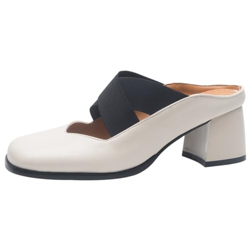 XIEPP Damen Comfort Pantoletten mit Blockabsatz Lässige Slip-on-Sandalen mit Einfarbiger Farbe XIEPP Damen Comfort Pantoletten mit Blockabsatz Lässige Slip-on-Sandalen mit Einfarbiger Farbe von XIEPP