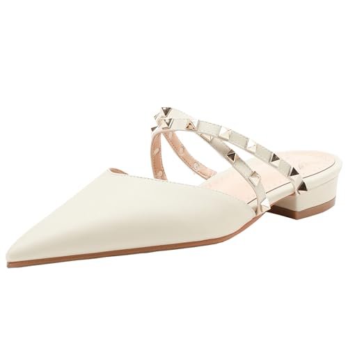 XIEPP Damen Comfort Slides mit Niedrigem Blockabsatz Spitze Zehensandalen mit Niete XIEPP Damen Comfort Slides mit Niedrigem Blockabsatz Spitze Zehensandalen mit Niete von XIEPP