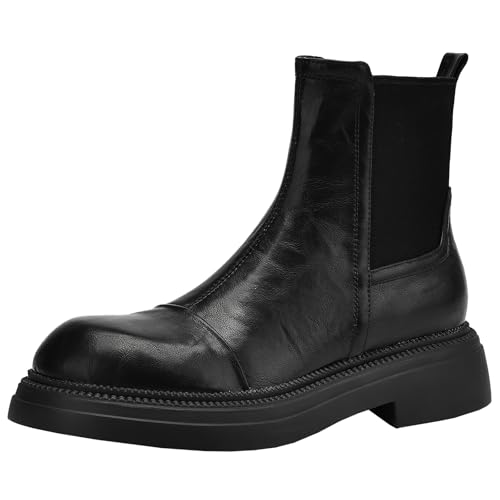 XIEPP Damen Elastik-Stiefeletten, Blockabsatz-Slip-on-Kurzstiefel mit Rundtoe für Street-/Retro-Looks von XIEPP