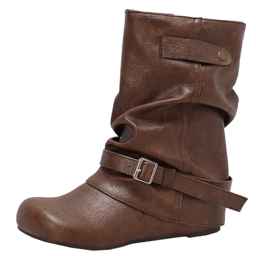XIEPP Damen Freizeit Stiefel, Runde Zehe Keilabsatz Stiefeletten von XIEPP