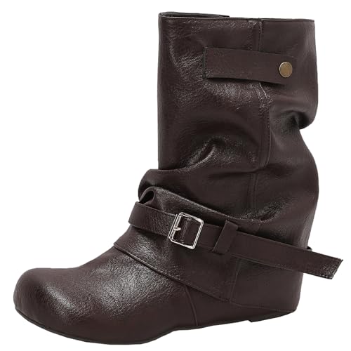 XIEPP Damen Freizeit Stiefel, Runde Zehe Keilabsatz Stiefeletten von XIEPP