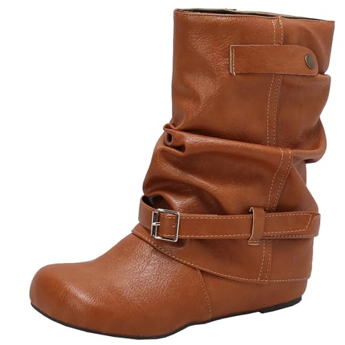 XIEPP Damen Freizeit Stiefel, Runde Zehe Keilabsatz Stiefeletten von XIEPP