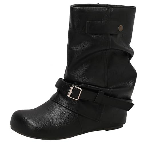 XIEPP Damen Freizeit Stiefel, Runde Zehe Keilabsatz Stiefeletten von XIEPP
