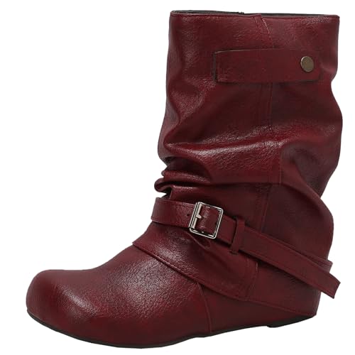 XIEPP Damen Freizeit Stiefel, Runde Zehe Keilabsatz Stiefeletten von XIEPP