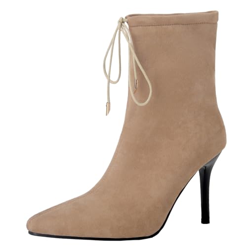 XIEPP Damen Herbst- und Winter Slip-On-Stiefeletten, Spitztoe-Stilettoabsatz-Stiefeletten für Party und Büro von XIEPP