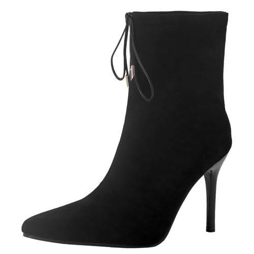 XIEPP Damen Herbst- und Winter Slip-On-Stiefeletten, Spitztoe-Stilettoabsatz-Stiefeletten für Party und Büro von XIEPP