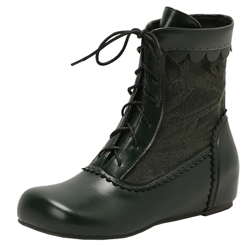 XIEPP Damen Keilabsatz Bestickte Knöchelstiefel Mit Schnürung Kurze Stiefel Strahlen Eleganz Aus von XIEPP