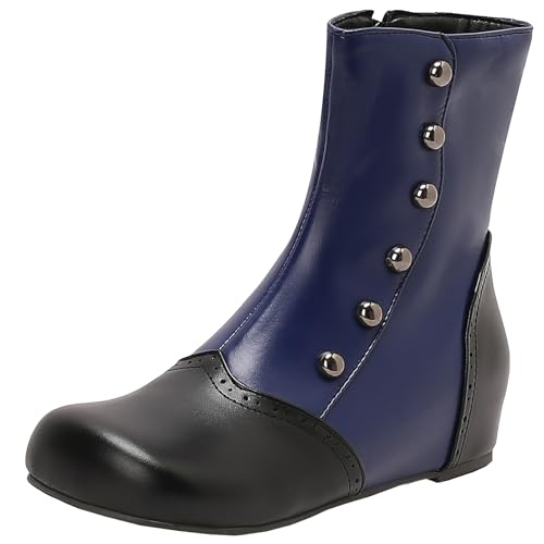 XIEPP Damen Keilabsatz Farbblock Stiefeletten, Kurzstiefel mit Seitlichem Reißverschluss und Runder Spitze von XIEPP