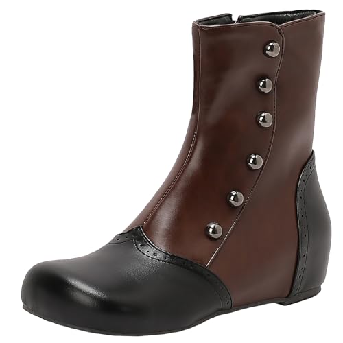XIEPP Damen Keilabsatz Farbblock Stiefeletten, Kurzstiefel mit Seitlichem Reißverschluss und Runder Spitze von XIEPP