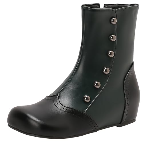 XIEPP Damen Keilabsatz Farbblock Stiefeletten, Kurzstiefel mit Seitlichem Reißverschluss und Runder Spitze von XIEPP