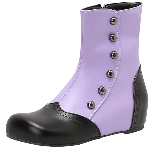 XIEPP Damen Keilabsatz Farbblock Stiefeletten, Kurzstiefel mit Seitlichem Reißverschluss und Runder Spitze von XIEPP