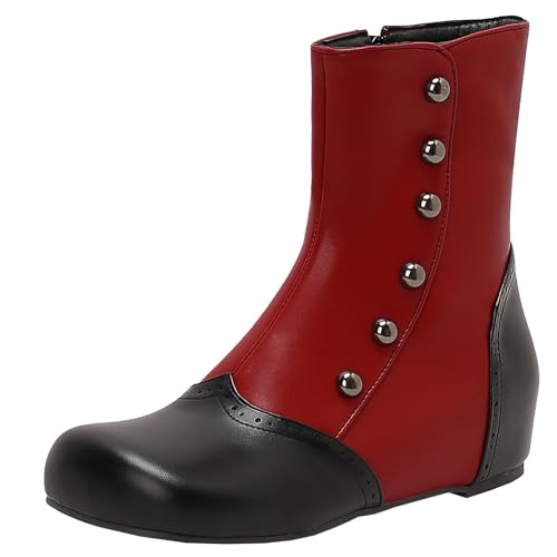 XIEPP Damen Keilabsatz Farbblock Stiefeletten, Kurzstiefel mit Seitlichem Reißverschluss und Runder Spitze von XIEPP