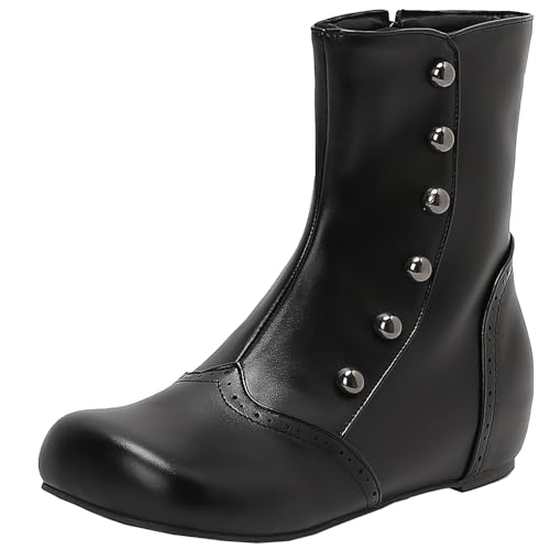 XIEPP Damen Keilabsatz Farbblock Stiefeletten, Kurzstiefel mit Seitlichem Reißverschluss und Runder Spitze von XIEPP