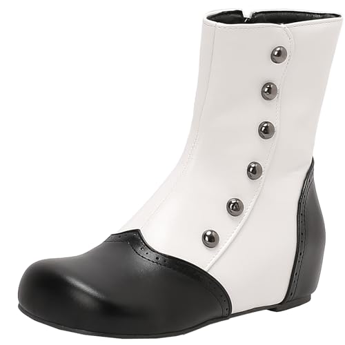XIEPP Damen Keilabsatz Farbblock Stiefeletten, Kurzstiefel mit Seitlichem Reißverschluss und Runder Spitze von XIEPP