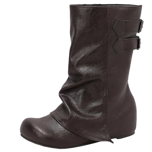 XIEPP Damen Keilabsatz Stiefel, Runde Zehen Stiefeletten zum Hineinschlüpfen von XIEPP