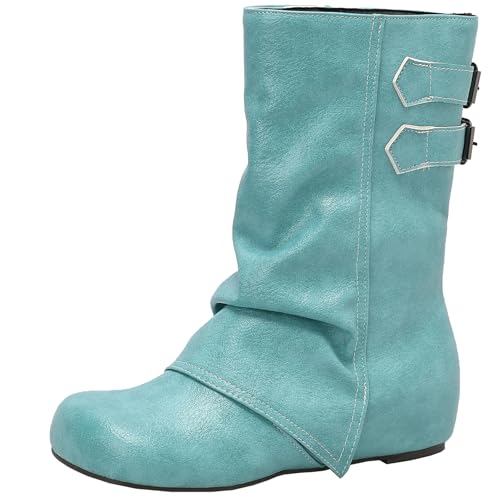 XIEPP Damen Keilabsatz Stiefel, Runde Zehen Stiefeletten zum Hineinschlüpfen von XIEPP