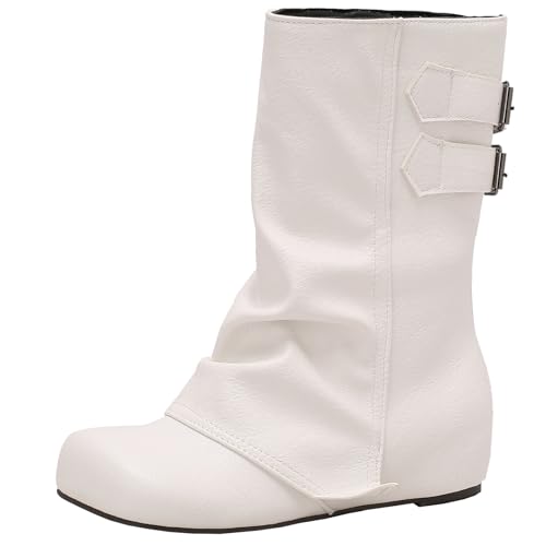 XIEPP Damen Keilabsatz Stiefel, Runde Zehen Stiefeletten zum Hineinschlüpfen von XIEPP