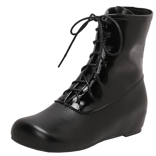 XIEPP Damen Keilabsatz Stiefeletten, Runde Zehen, Flacher Absatz, Kurze Stiefel ideal für Lässige Ausflüge von XIEPP