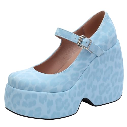 XIEPP Damen Klobiger Absatz Plateau Mary Jane Pumps Single Strap Kleid Schuhe von XIEPP