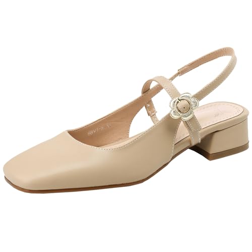 XIEPP Damen Klobiger Absatz Quadratische Zehenpartie Sandalen Slingback Sommerschuhe von XIEPP