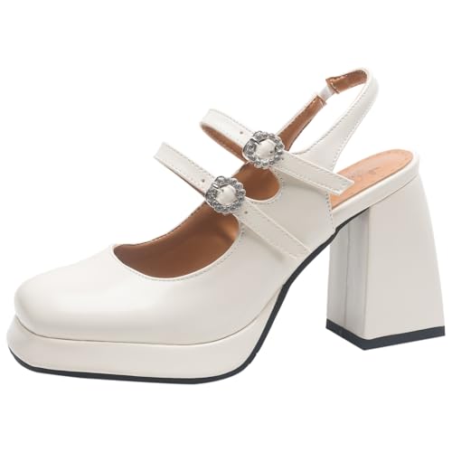 XIEPP Damen Komfort Blockabsatz Slingback Sandalen Plateau Kleid Schuhe mit Einfarbig XIEPP Damen Komfort Blockabsatz Slingback Sandalen Plateau Kleid Schuhe mit Einfarbig von XIEPP