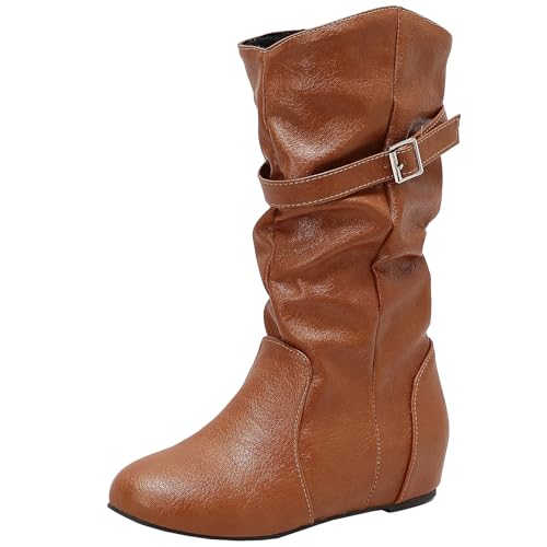 XIEPP Damen Lässige Schlupfstiefel mit Keilabsatz, Knöchelhöhe, mit Seitlichem Reißverschluss von XIEPP