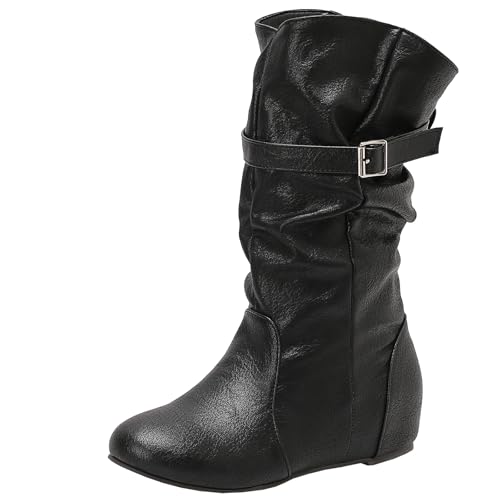 XIEPP Damen Lässige Schlupfstiefel mit Keilabsatz, Knöchelhöhe, mit Seitlichem Reißverschluss von XIEPP